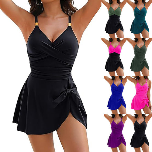 Damen Strandkleid mit Wickeloptik und verstellbaren Trägern Drune
