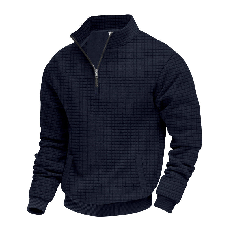 Herren nan Waffelstruktur-Halbzip-Pullover mit Stehkragen und dezenten Eingrifftaschen Drune