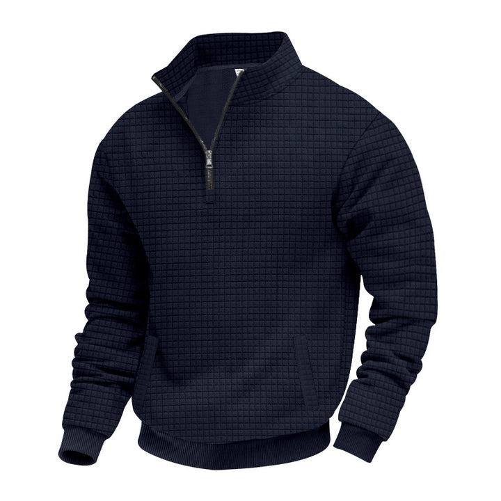 Herren nan Waffelstruktur-Halbzip-Pullover mit Stehkragen und dezenten Eingrifftaschen Drune