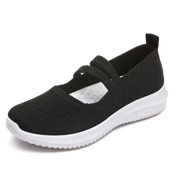 Damen nan gestrickter Slip-On Mary-Jane-Sneaker mit elastischen Riemen, gepolstertem Komfortfußbett und flexibler EVA-Laufsohle Drune