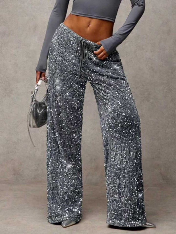 Damen extravagante Palazzohose mit Paillettenbesatz Drune