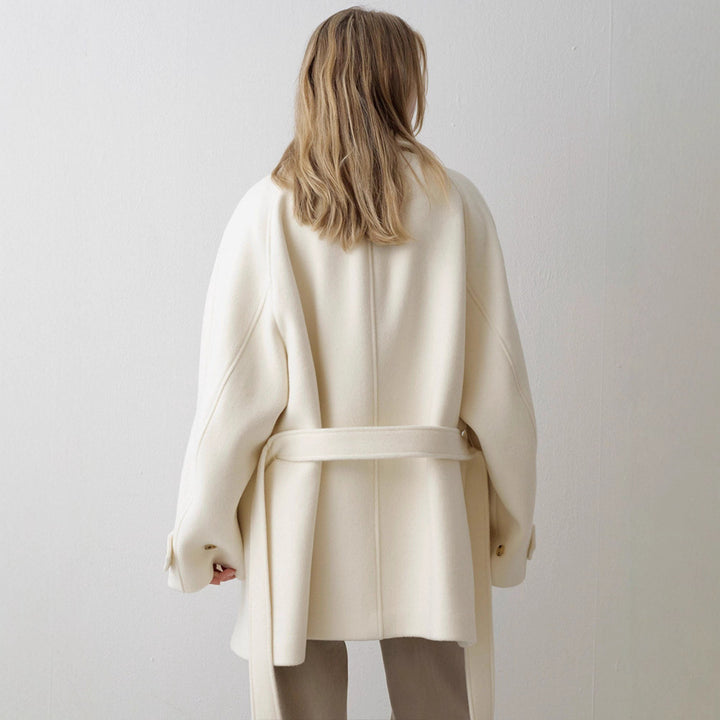 Damen Übergroßer Wollmantel mit hohem Kragen und Gürtel Drune