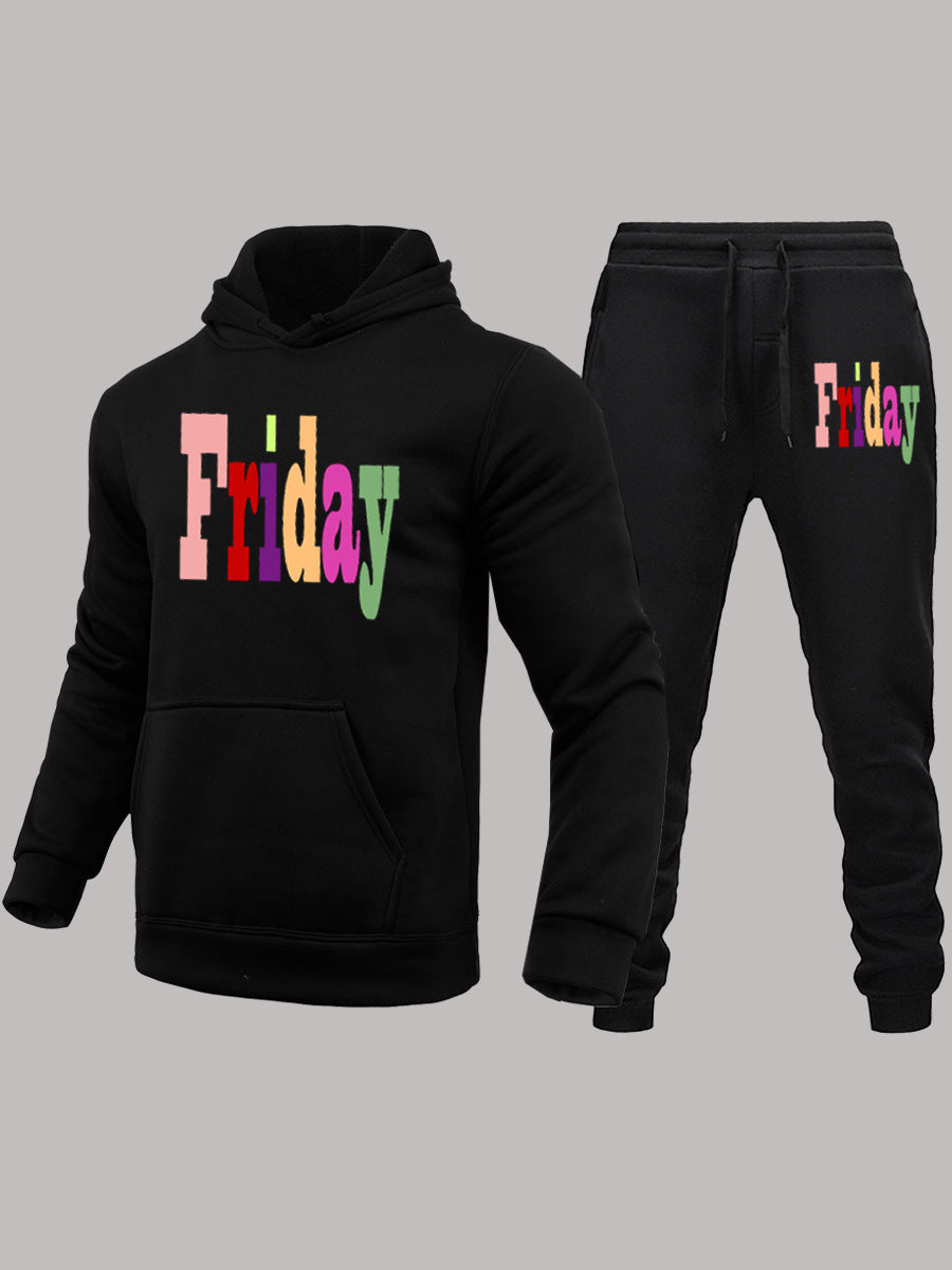Herren Hoodie- und Jogginghose-Set mit kreativem Aufdruck Drune
