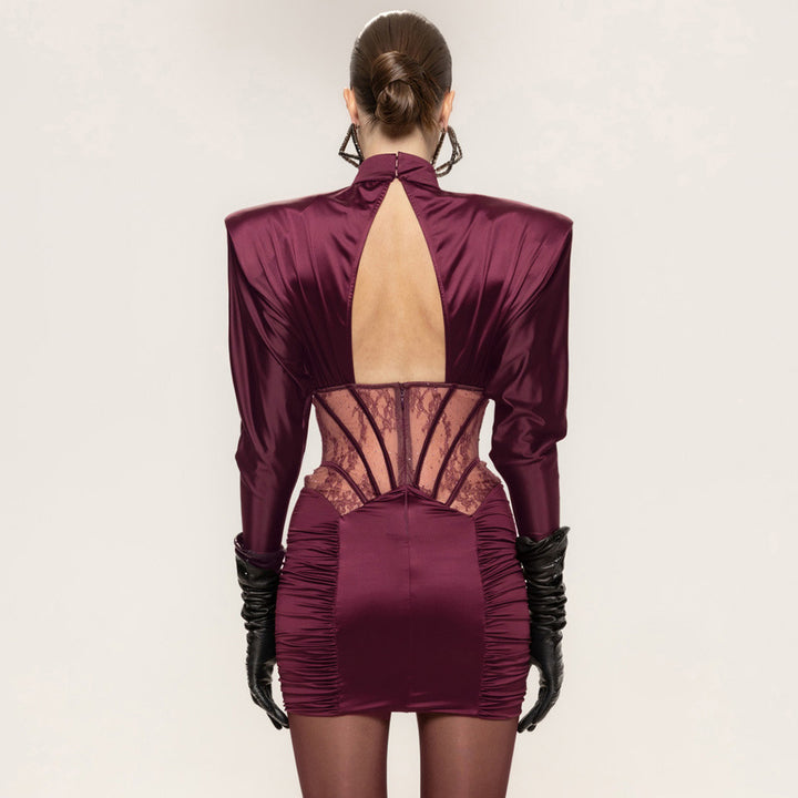 Damen Figurbetontes Cocktailkleid mit elegantem Spitzenbesatz und Raffungen Drune