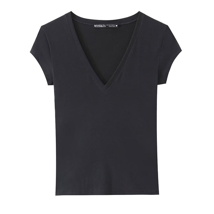 Damen T-Shirt mit modernem V-Ausschnitt und angenehmem Baumwollmix Drune
