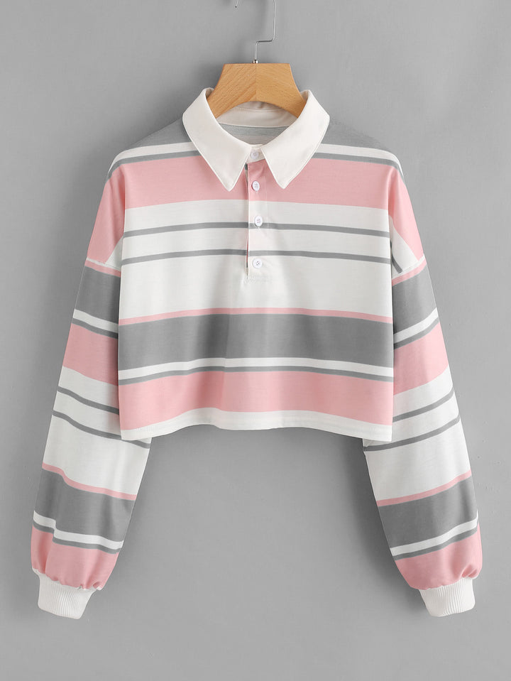 Damen Polo-Shirt im lässigen Crop-Design mit modischem Farbblockmuster Drune