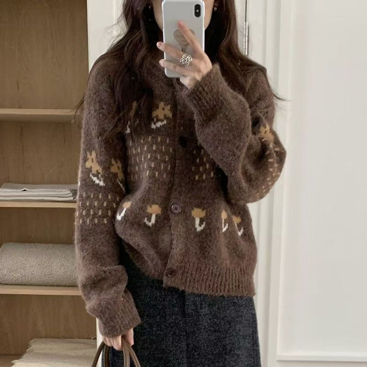 Damen Strickjacke mit verspieltem Tiermotiv und Knopfverschluss Drune