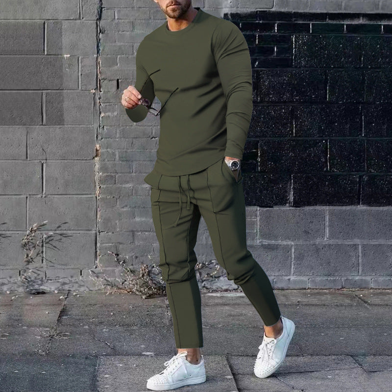 Herren nan eng anliegendes Langarmshirt aus Baumwollstretch mit Rundhalsausschnitt und körperbetonter Passform Drune