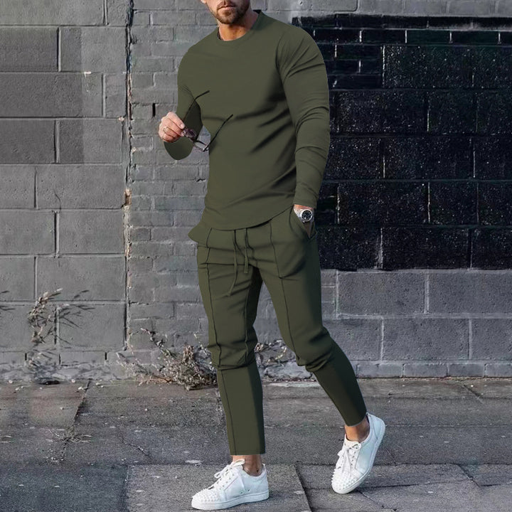 Herren nan eng anliegendes Langarmshirt aus Baumwollstretch mit Rundhalsausschnitt und körperbetonter Passform Drune