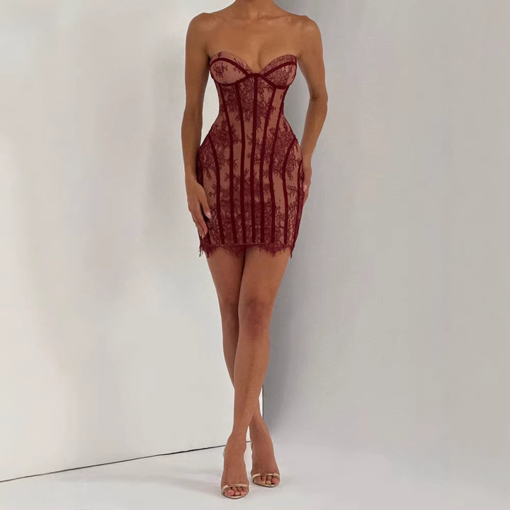 Damen Spitzen Kleid mit figurbetonter Silhouette Drune