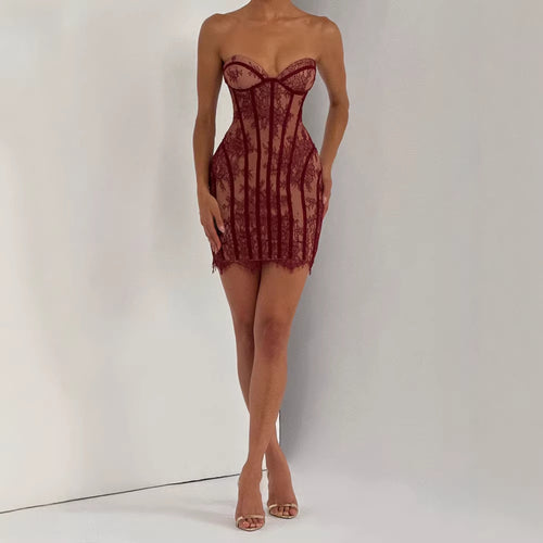 Damen Spitzen Kleid mit figurbetonter Silhouette Drune