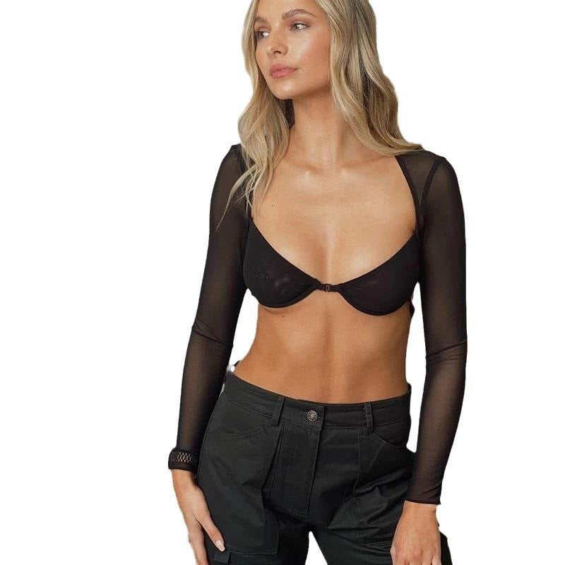 Damen Transparentes Langarmoberteil mit figurbetontem Schnitt Drune