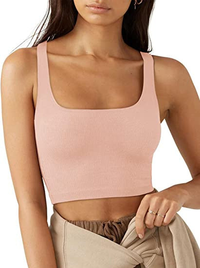 Damen Crop Top mit geripptem Stoff und breiten Trägern Drune