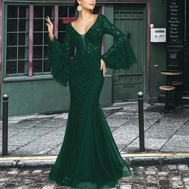 Damen Figurbetontes Abendkleid mit schimmernden Verzierungen und elegantem V-Ausschnitt Drune
