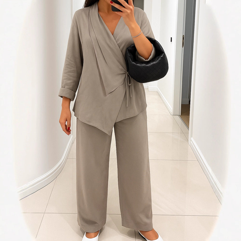 Damen lässiges Leinen-Hemd und Hose Set Drune