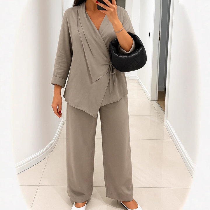 Damen lässiges Leinen-Hemd und Hose Set Drune
