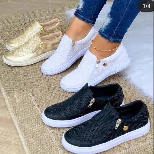 Damen Slip-On Sneakers mit seitlichem Reißverschluss und atmungsaktiver Textur Drune