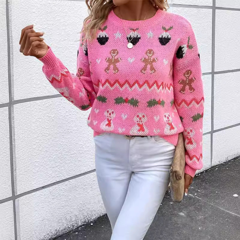 Damen festlicher Strickpullover mit verspieltem Weihnachtsmotiv Drune