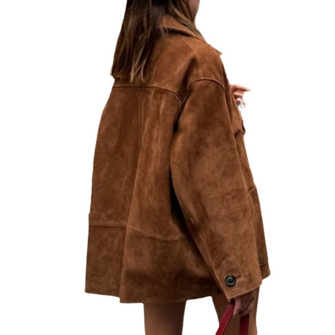 Damen elegante Wildlederjacke im Oversized-Stil Drune