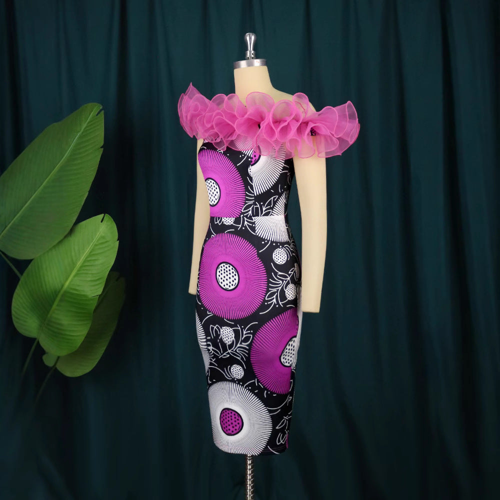 Damen Elegantes Kleid mit voluminösen Rüschen Drune