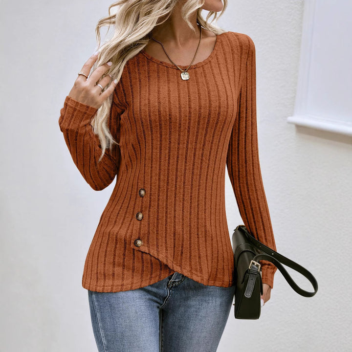 Damen lässiger asymmetrischer Pullover mit Knopfdetails Drune