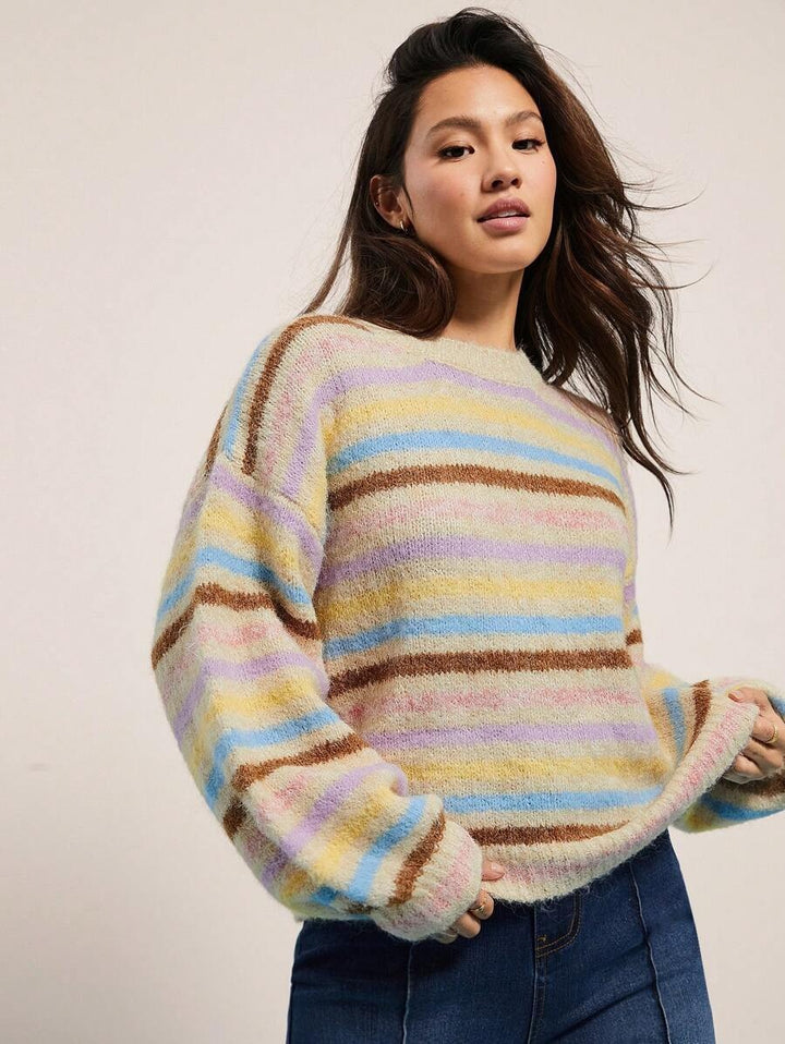 Damen Strickpullover mit buntem Streifenmuster und lässigem Schnitt Drune