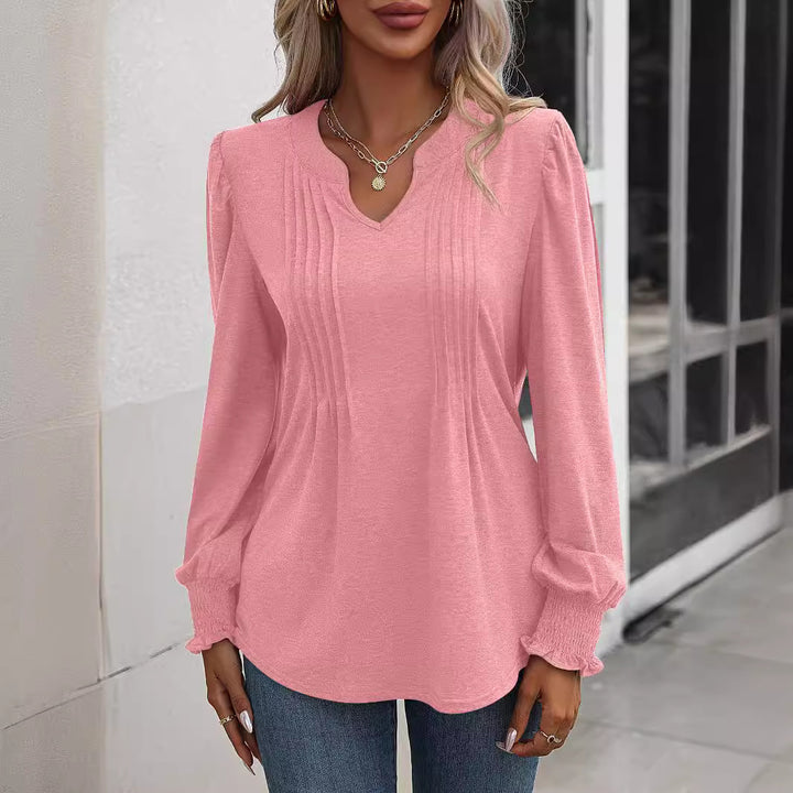 Damen Bluse mit texturiertem Design und elegantem V-Ausschnitt Drune