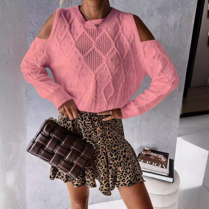 Damen Strickpullover mit modischem Lochmuster und Zopfdetails Drune