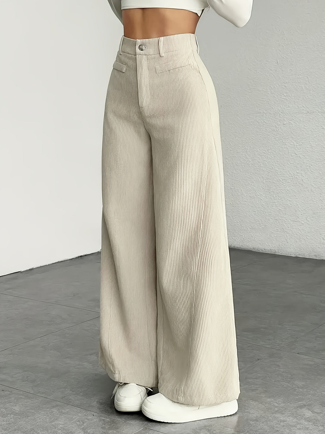 Damen Weite Cordhose mit hohem Bund und langem Schnitt Drune
