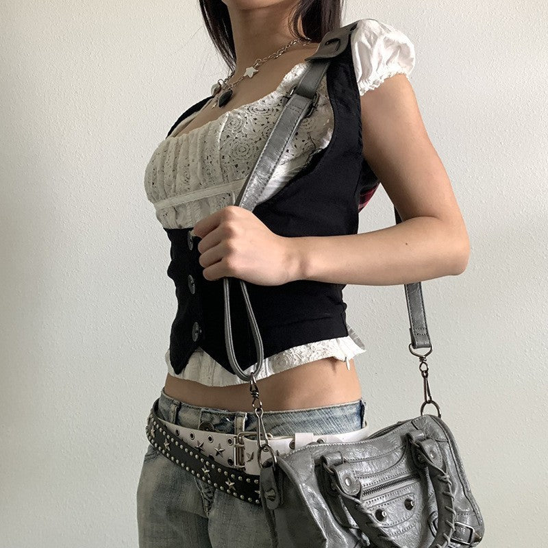 Damen Modisches Crop-Top mit eleganten Knopfdetails und tailliertem Schnitt Drune