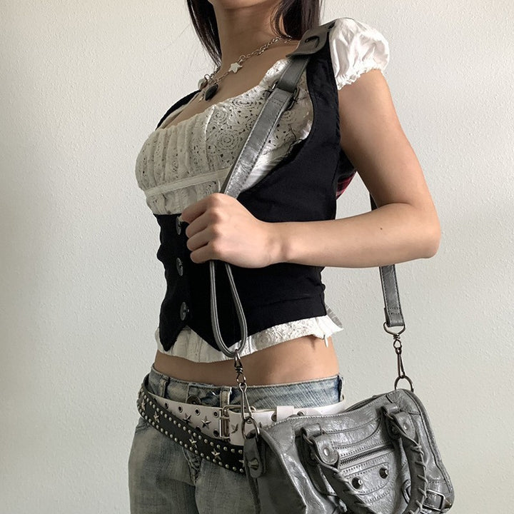 Damen Modisches Crop-Top mit eleganten Knopfdetails und tailliertem Schnitt Drune