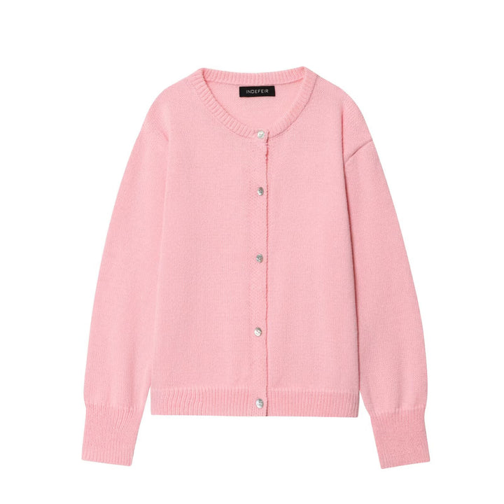 Damen stilvolle Strickjacke mit Knopfleiste und Rundhalsausschnitt Drune