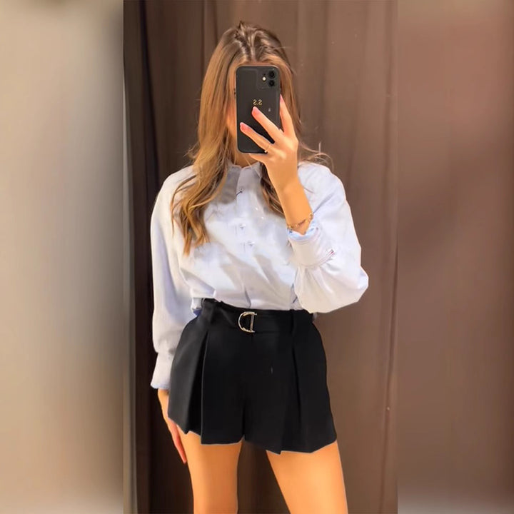 Damen Übergröße Bluse mit eleganter Schnür-Detail Drune