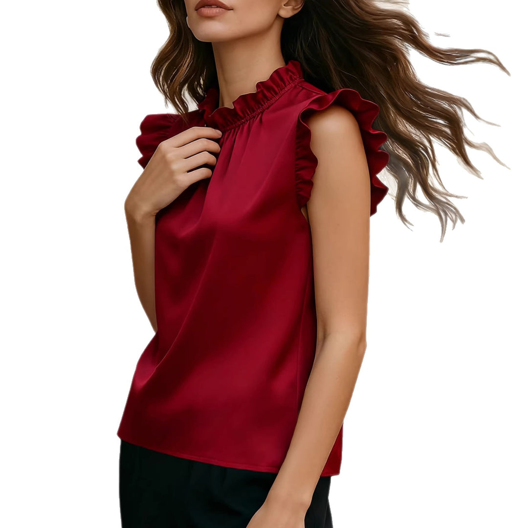 Damen Stilvolle Bluse mit Rüschendetails und Stehkragen Drune