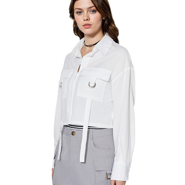 Damen cropped Hemdbluse mit praktischen Taschen und modernen Details Drune