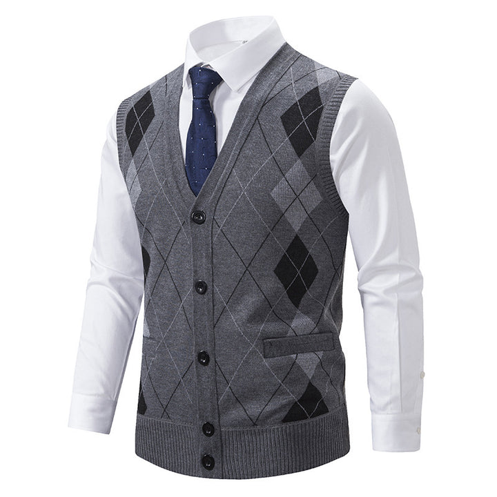 Herren elegante Strickjacke mit Rautenmuster und praktischen Taschen Drune
