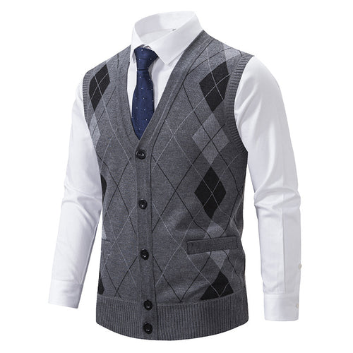 Herren elegante Strickjacke mit Rautenmuster und praktischen Taschen Drune
