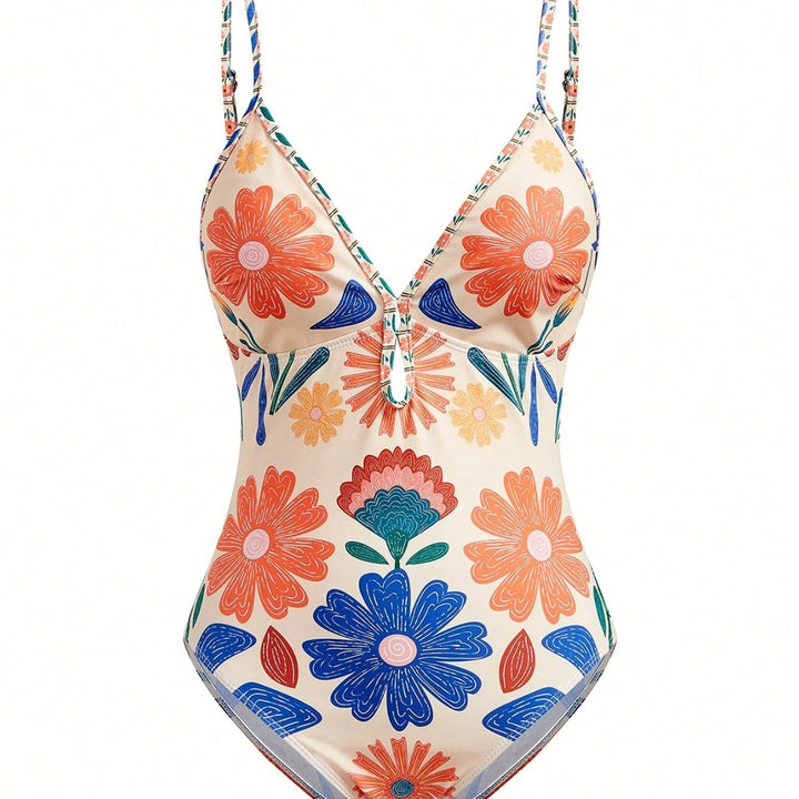 Damen Badeanzug mit floralem Design und abnehmbarem Rock Drune