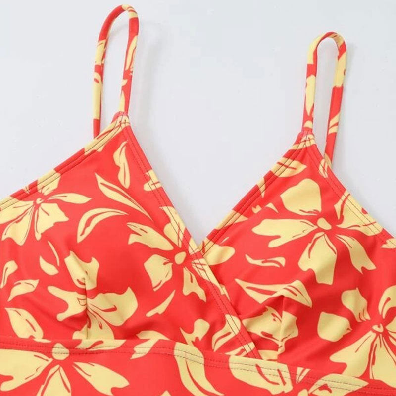 Damen Zweiteiliges Bikini-Set mit blütenförmigem Crop-Top und hoch tailliertem Höschen Drune