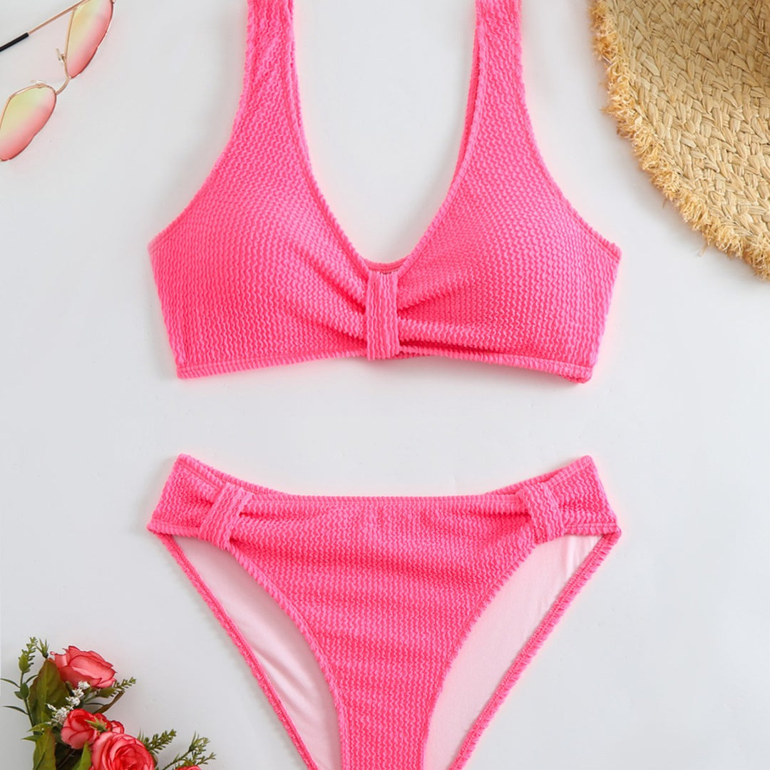 Damen strukturierter Bikini mit versetztem Band Drune