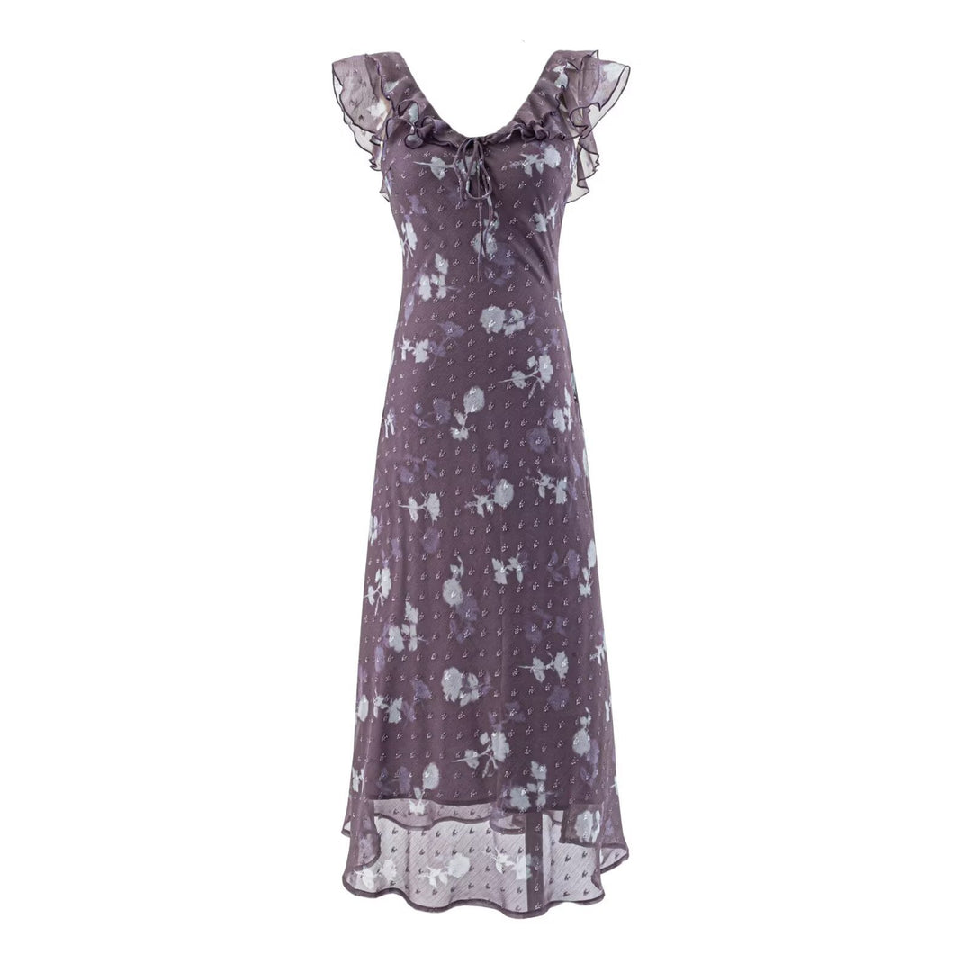 Damen Maxikleid mit romantischem Rüschensaum und floralem Design Drune