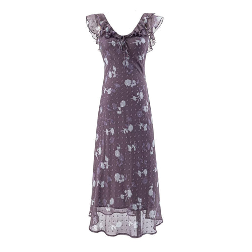 Damen Maxikleid mit romantischem Rüschensaum und floralem Design Drune
