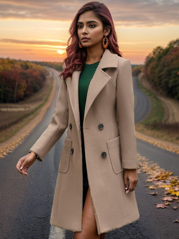 Damen eleganter Wollmantel mit doppelter Knopfleiste und praktischen Taschen Drune
