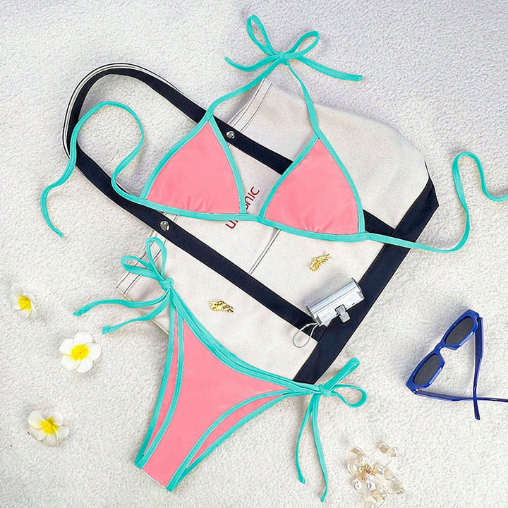 Damen Triangel-Bikini mit kontrastierenden Trägern Drune