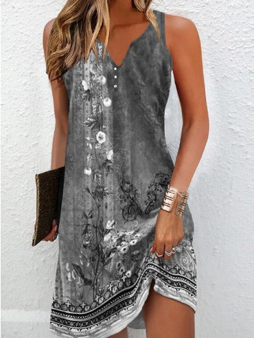 Damen, Lässiges Sommerkleid mit V-Ausschnitt und Asymmetrischem Saum Drune