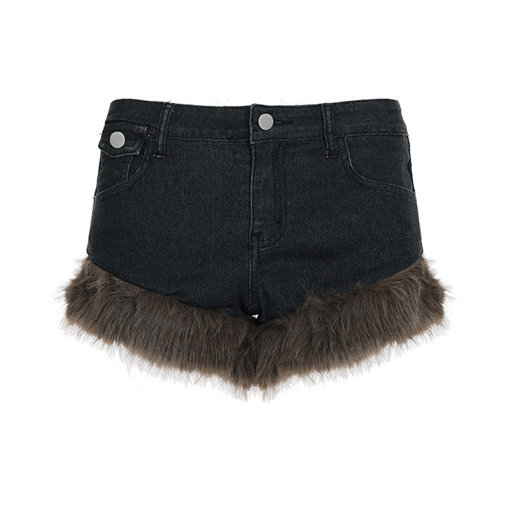 Damen Jeansshorts mit luxuriösem Kunstpelzsaum Drune
