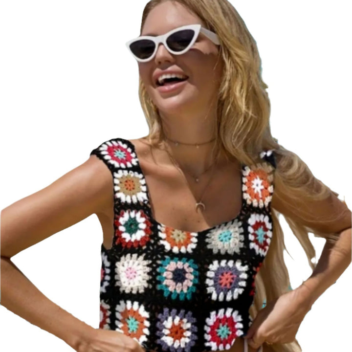 Damen Häkeloberteil mit buntem Granny-Quadrat-Design Drune