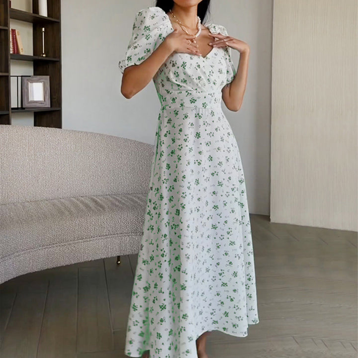 Damen Maxikleid mit Blumenmuster und voluminösen Ärmeln Drune