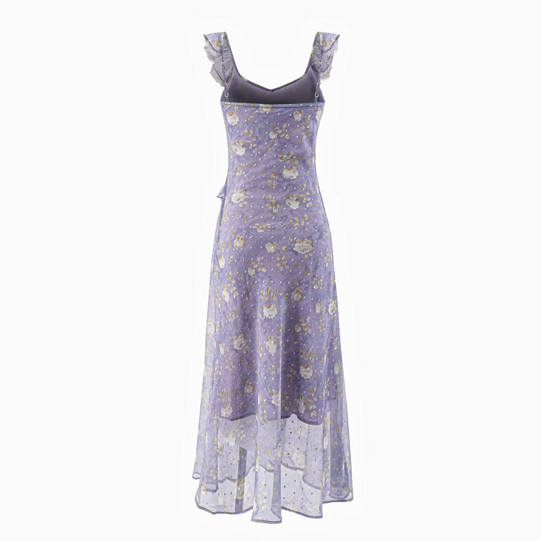 Damen Maxikleid mit romantischem Rüschensaum und floralem Muster Drune