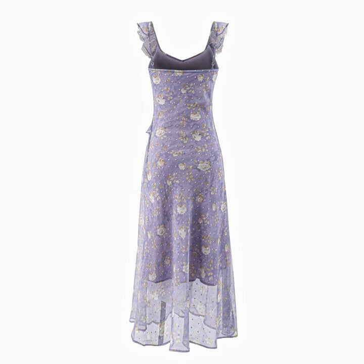 Damen Maxikleid mit romantischem Rüschensaum und floralem Muster Drune